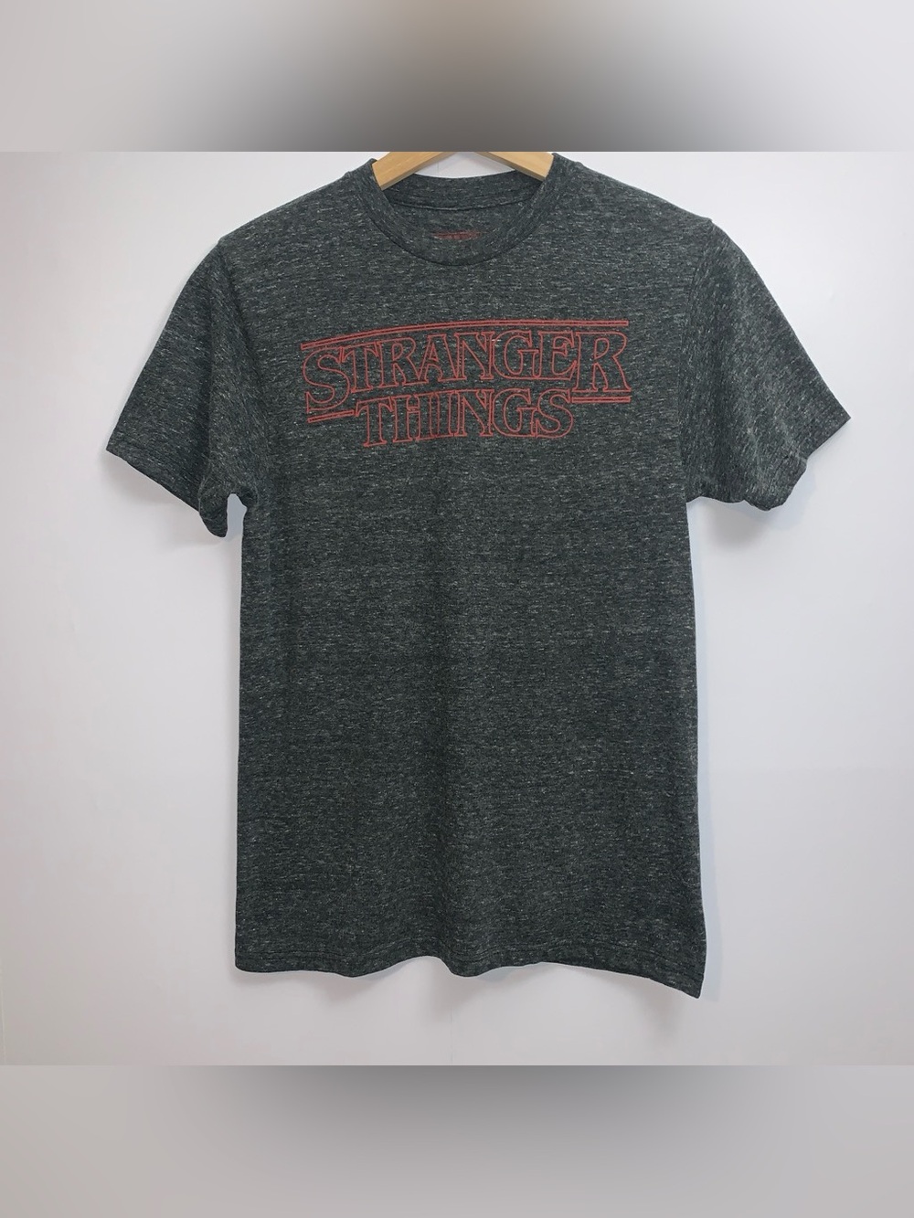 Stranger Things Charcoal Heather Tee with Red Logo